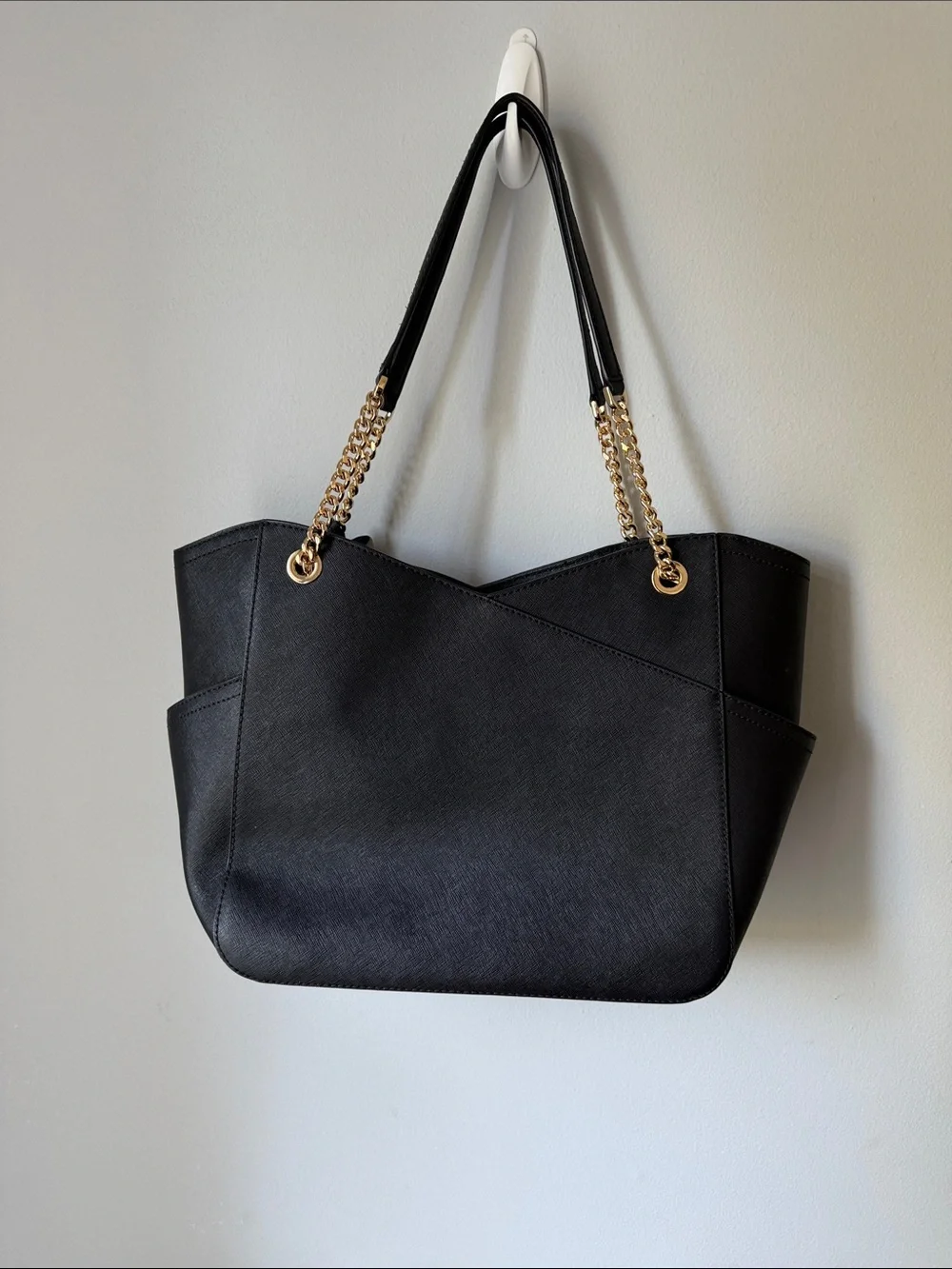 Michael Kors Black Saffiano Tote with Gold Chain Straps